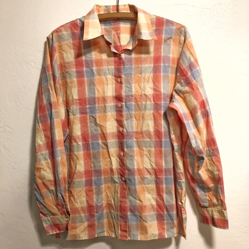 Foxcroft Checkered Plaid Button Down Shirt Size 16